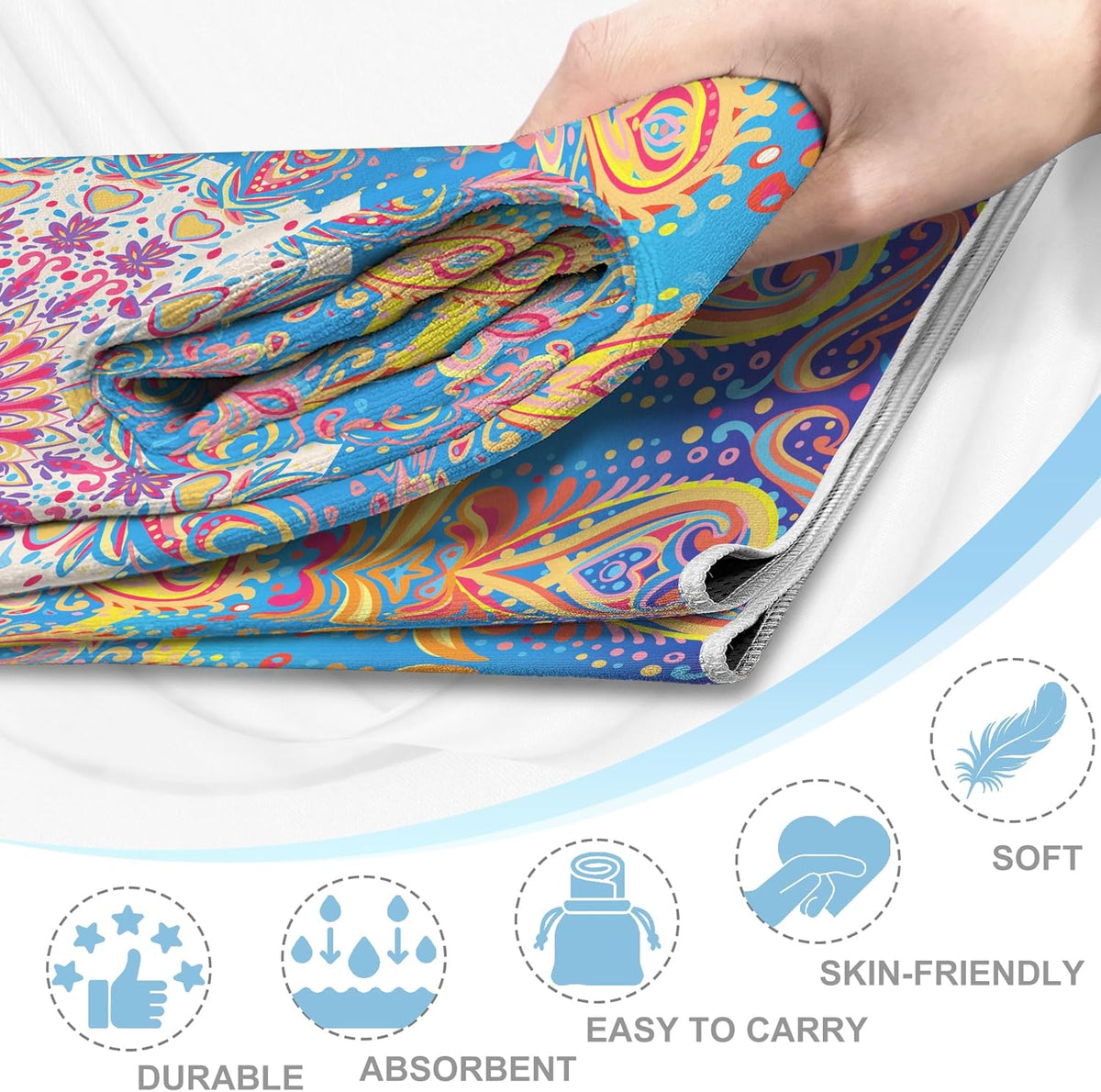 Yoga Towel,Absorbent Yoga Mat Towel for Hot Yoga Non Slip,Stylish Prints,Ideal for Workouts,Hot Yoga,Bikram,Pilates Equipment,72 x 27 in,Gradient Mandala