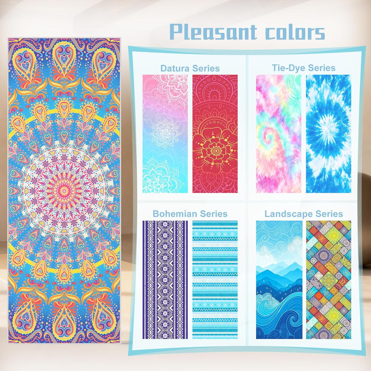 Yoga Towel,Absorbent Yoga Mat Towel for Hot Yoga Non Slip,Stylish Prints,Ideal for Workouts,Hot Yoga,Bikram,Pilates Equipment,72 x 27 in,Gradient Mandala