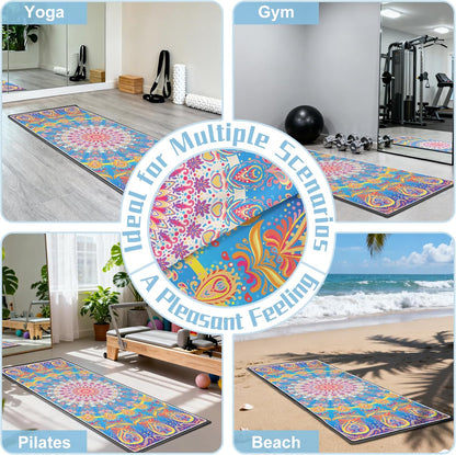 Yoga Towel,Absorbent Yoga Mat Towel for Hot Yoga Non Slip,Stylish Prints,Ideal for Workouts,Hot Yoga,Bikram,Pilates Equipment,72 x 27 in,Gradient Mandala