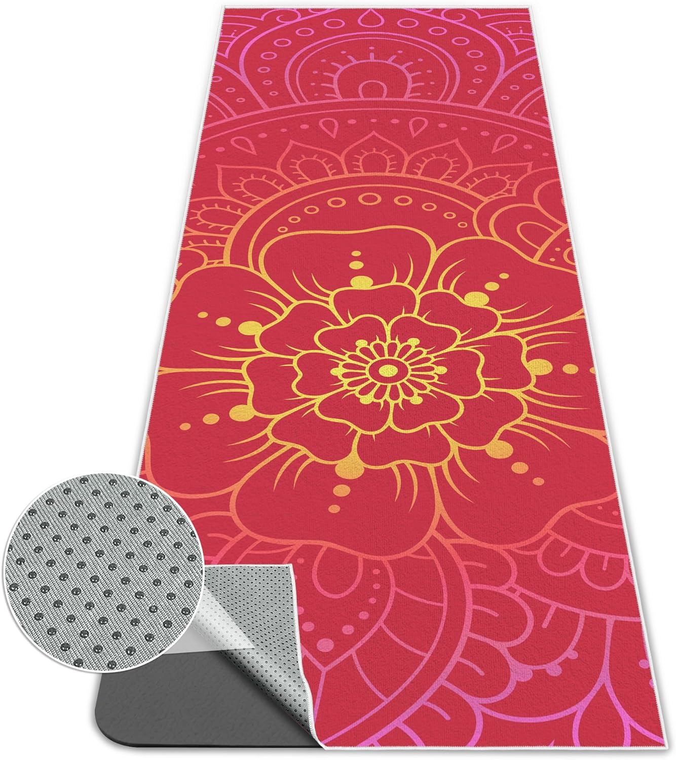 Yoga Towel,Absorbent Yoga Mat Towel for Hot Yoga Non Slip,Stylish Prints,Ideal for Workouts,Hot Yoga,Bikram,Pilates Equipment,72 x 27 in,Gradient Mandala