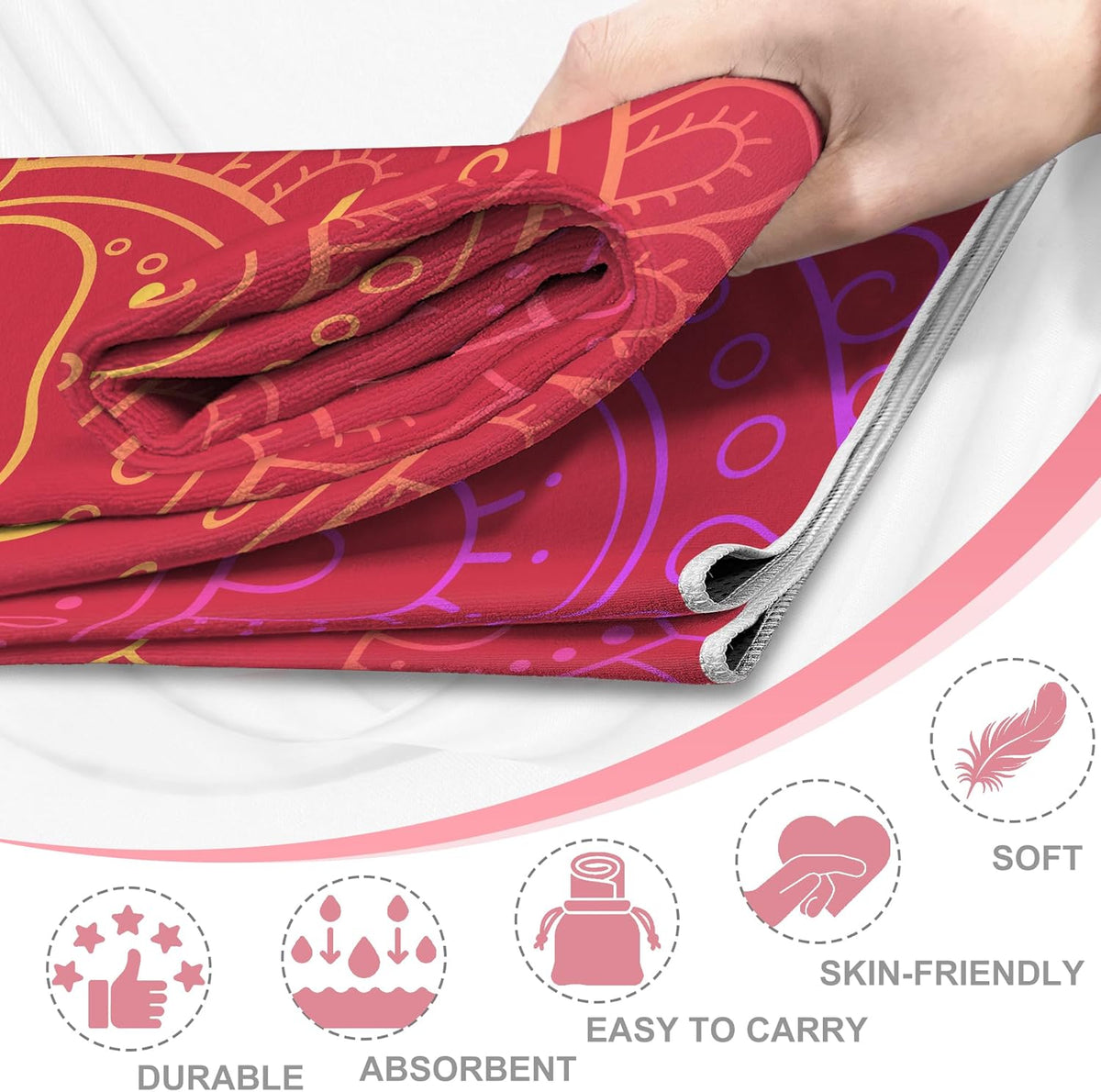 Yoga Towel,Absorbent Yoga Mat Towel for Hot Yoga Non Slip,Stylish Prints,Ideal for Workouts,Hot Yoga,Bikram,Pilates Equipment,72 x 27 in,Gradient Mandala
