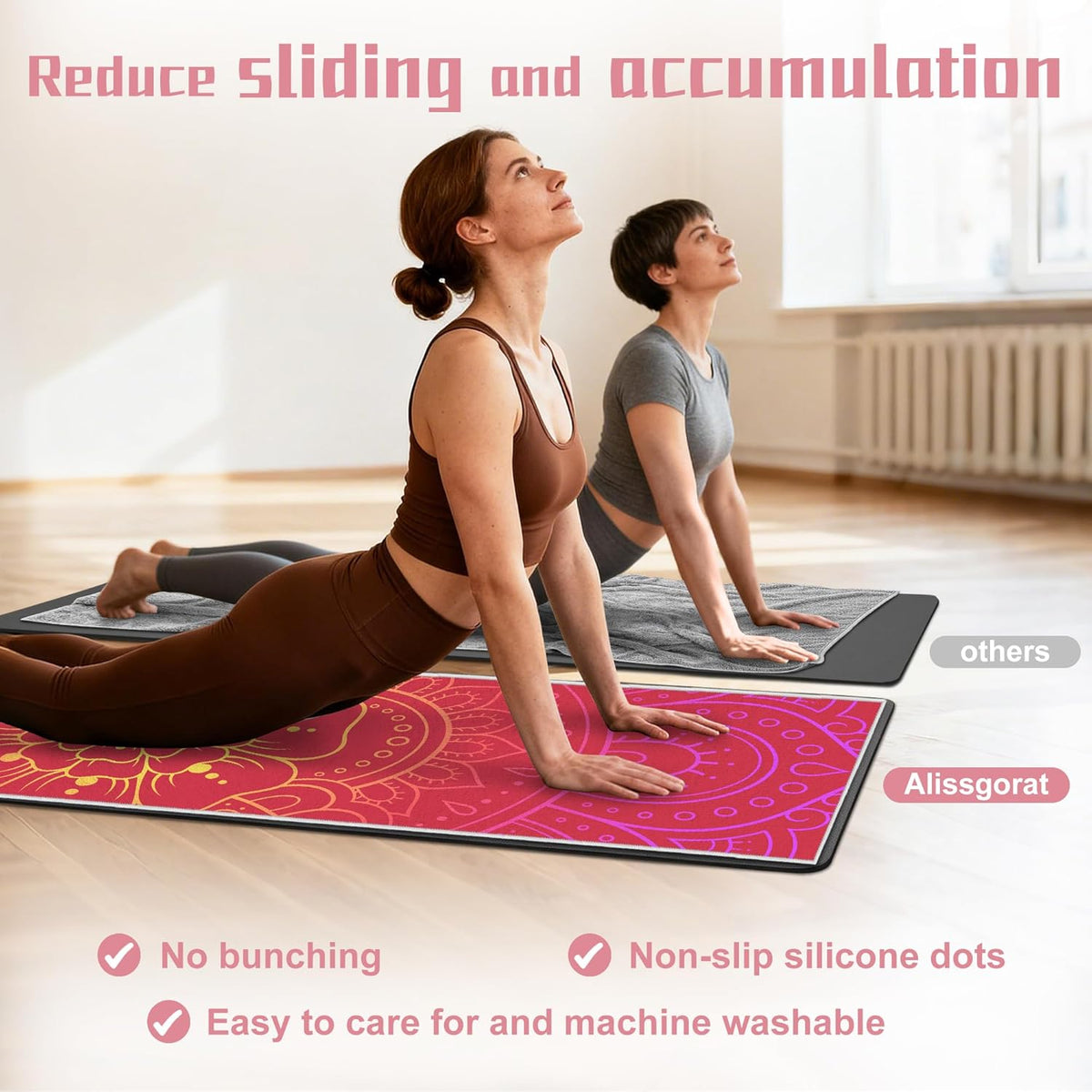Yoga Towel,Absorbent Yoga Mat Towel for Hot Yoga Non Slip,Stylish Prints,Ideal for Workouts,Hot Yoga,Bikram,Pilates Equipment,72 x 27 in,Gradient Mandala