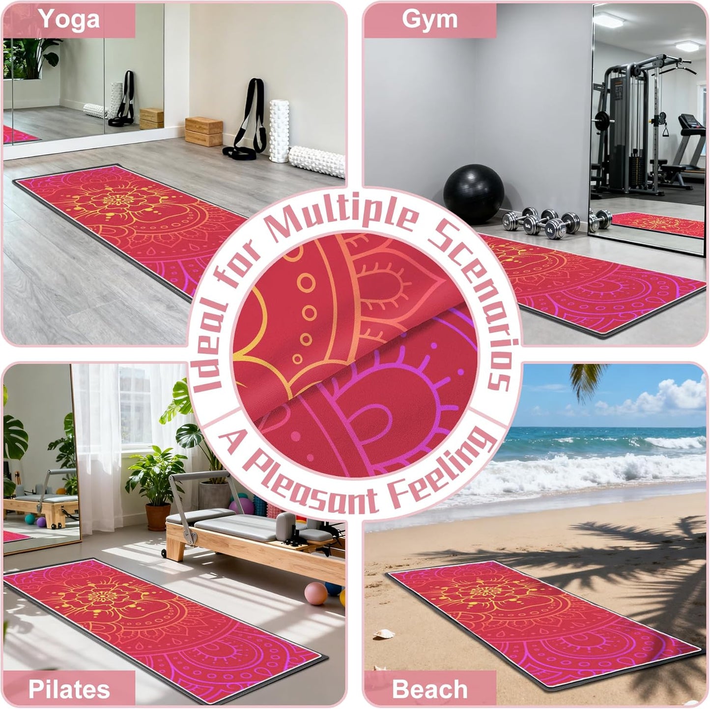Yoga Towel,Absorbent Yoga Mat Towel for Hot Yoga Non Slip,Stylish Prints,Ideal for Workouts,Hot Yoga,Bikram,Pilates Equipment,72 x 27 in,Gradient Mandala