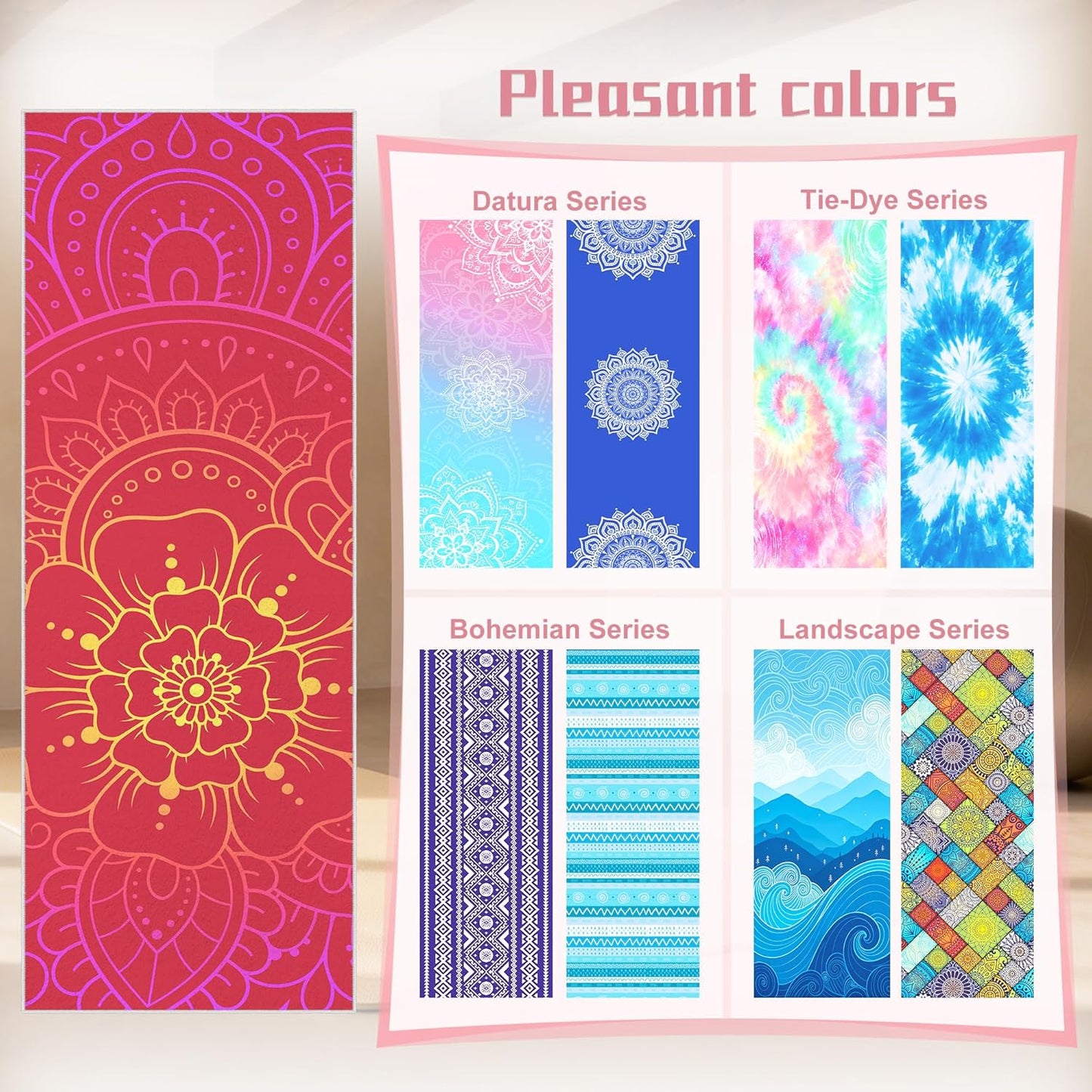 Yoga Towel,Absorbent Yoga Mat Towel for Hot Yoga Non Slip,Stylish Prints,Ideal for Workouts,Hot Yoga,Bikram,Pilates Equipment,72 x 27 in,Gradient Mandala