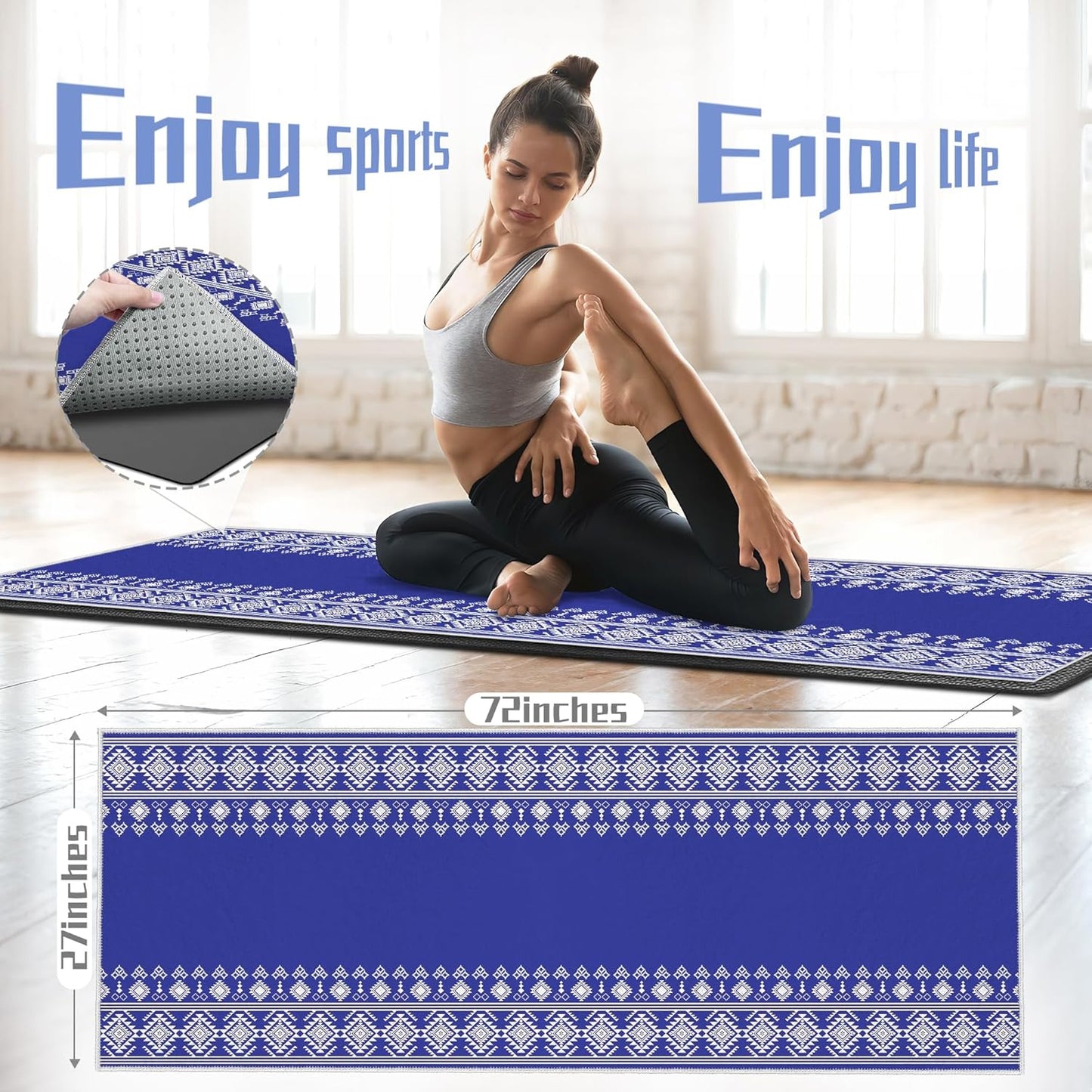 Yoga Towel,Absorbent Yoga Mat Towel for Hot Yoga Non Slip,Stylish Prints,Ideal for Workouts,Hot Yoga,Bikram,Pilates Equipment,72 x 27 in,Gradient Mandala