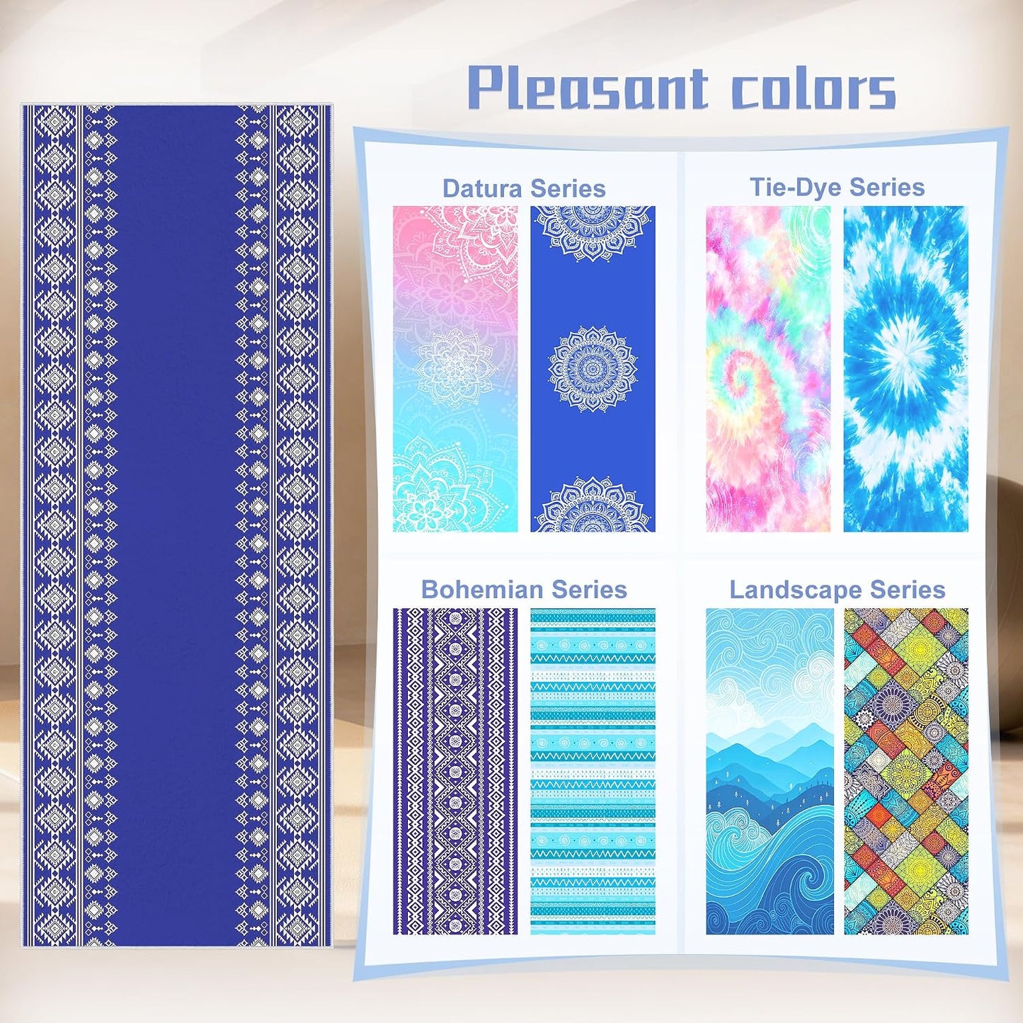 Yoga Towel,Absorbent Yoga Mat Towel for Hot Yoga Non Slip,Stylish Prints,Ideal for Workouts,Hot Yoga,Bikram,Pilates Equipment,72 x 27 in,Gradient Mandala