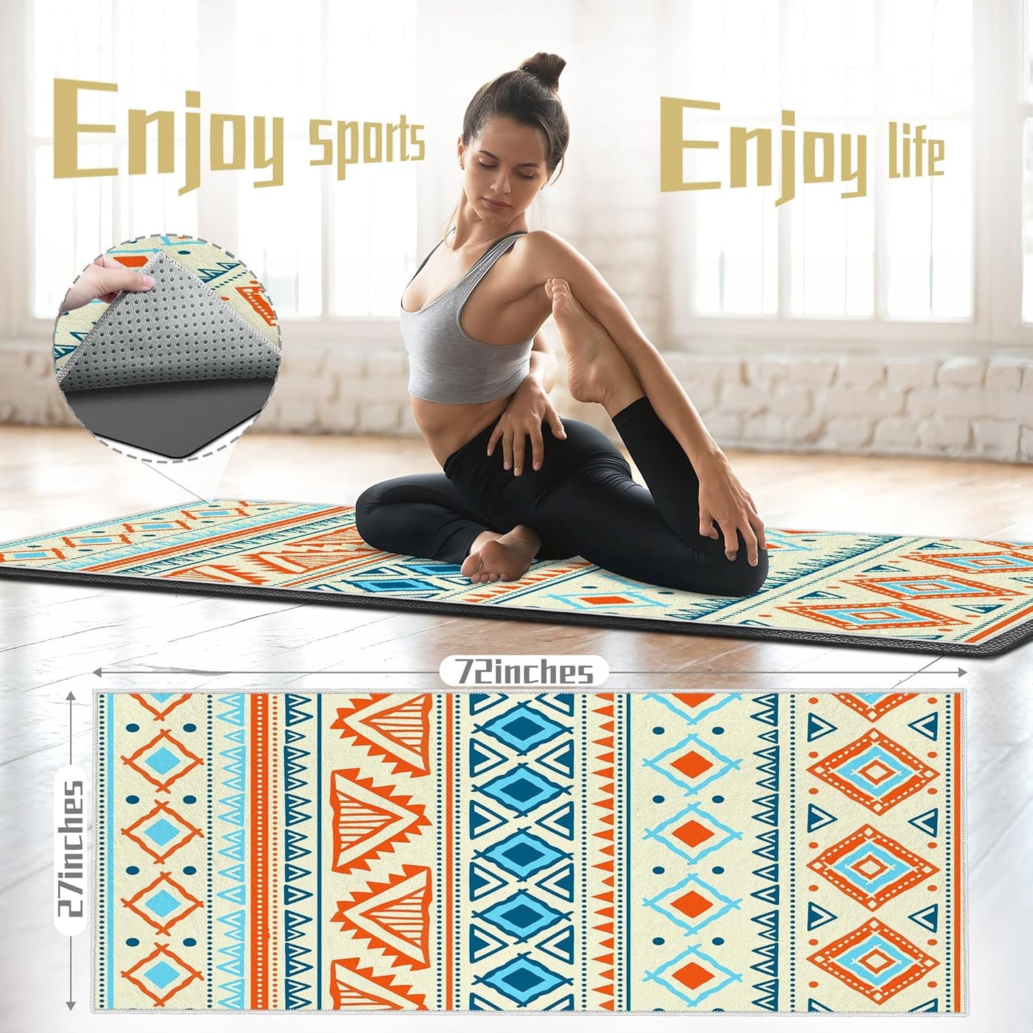 Yoga Towel,Absorbent Yoga Mat Towel for Hot Yoga Non Slip,Stylish Prints,Ideal for Workouts,Hot Yoga,Bikram,Pilates Equipment,72 x 27 in,Gradient Mandala