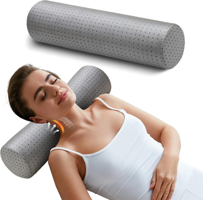Memory Foam 4" Round Pillow, Cervical Neck Roll Pillow for Pain Relief