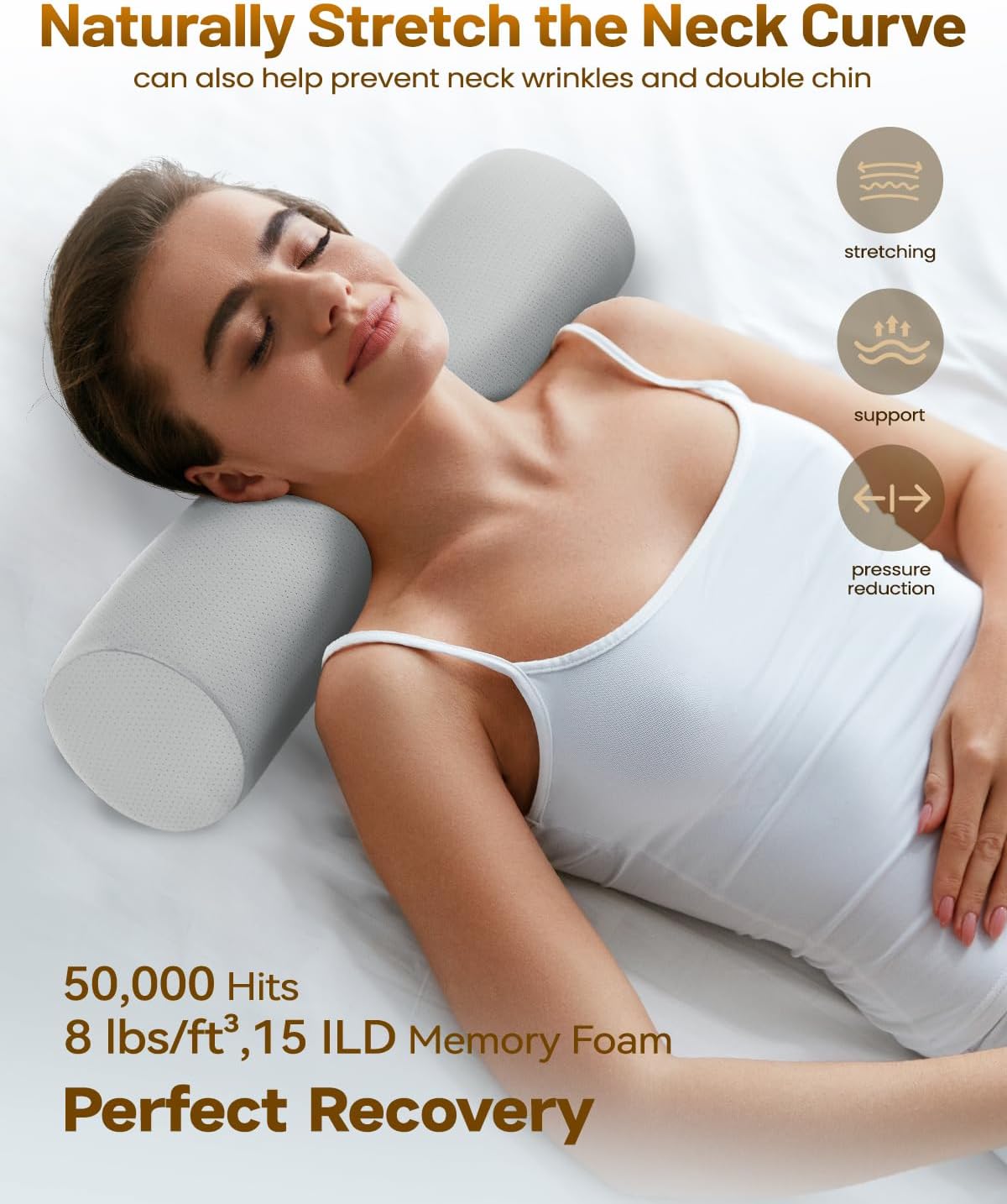 Memory Foam 4" Round Pillow, Cervical Neck Roll Pillow for Pain Relief