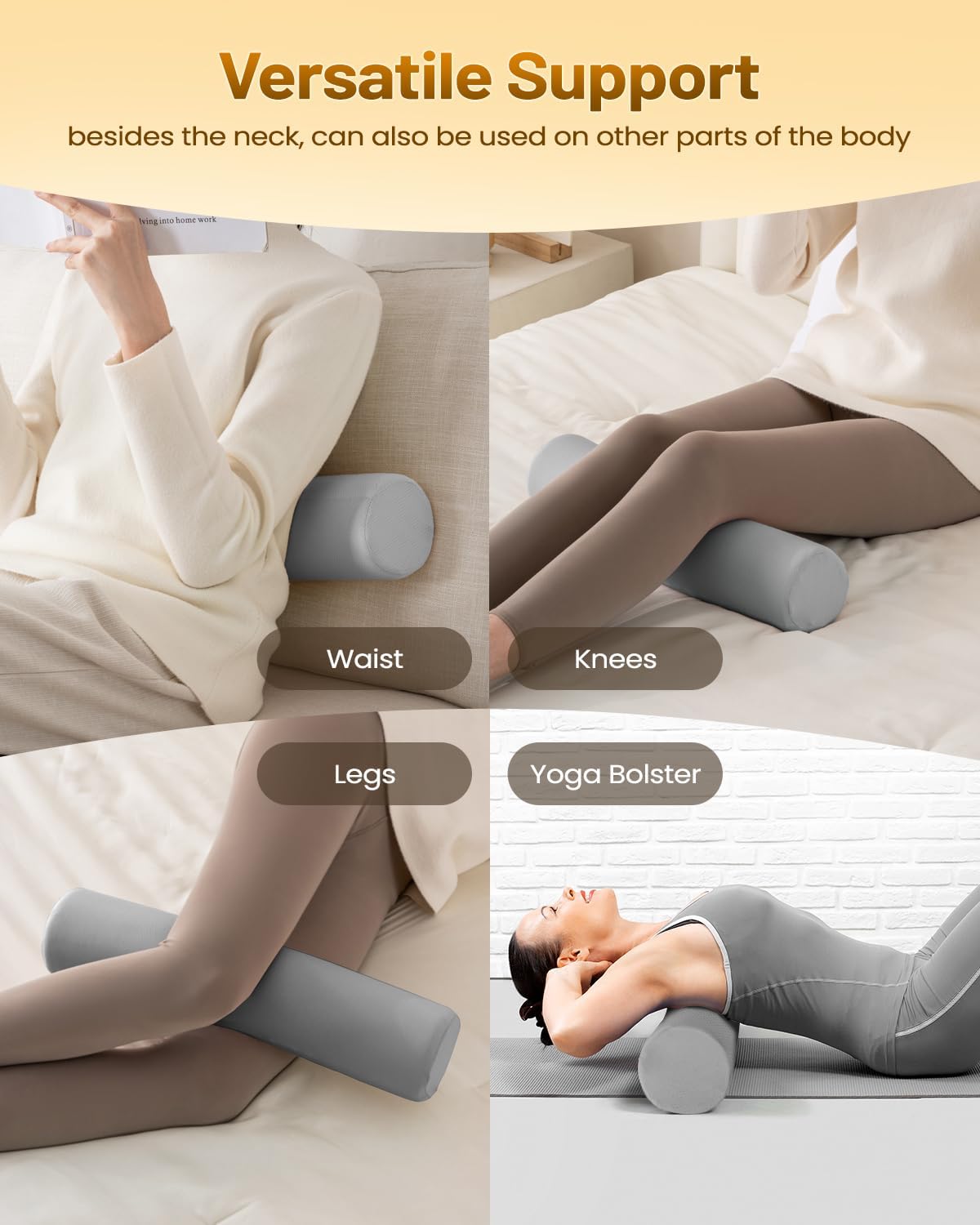 Memory Foam 4" Round Pillow, Cervical Neck Roll Pillow for Pain Relief