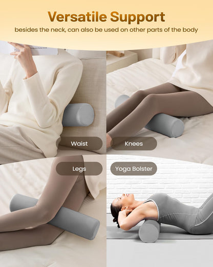 Memory Foam 4" Round Pillow, Cervical Neck Roll Pillow for Pain Relief