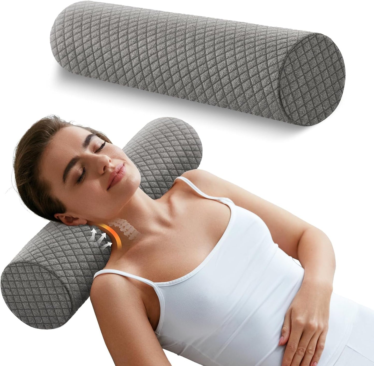 Memory Foam 4" Round Pillow, Cervical Neck Roll Pillow for Pain Relief
