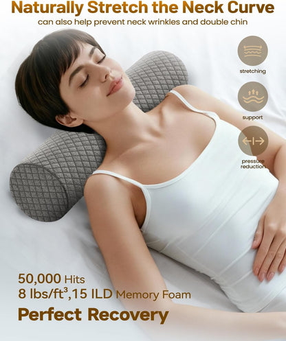 Memory Foam 4" Round Pillow, Cervical Neck Roll Pillow for Pain Relief