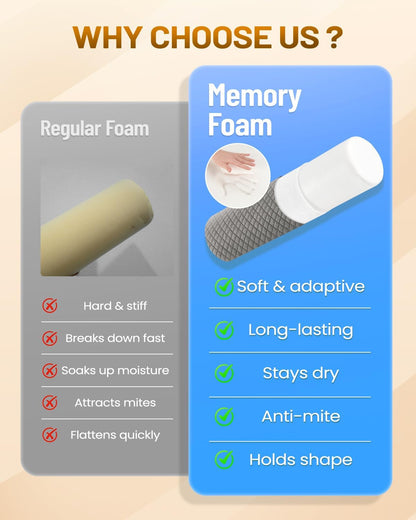 Memory Foam 4" Round Pillow, Cervical Neck Roll Pillow for Pain Relief