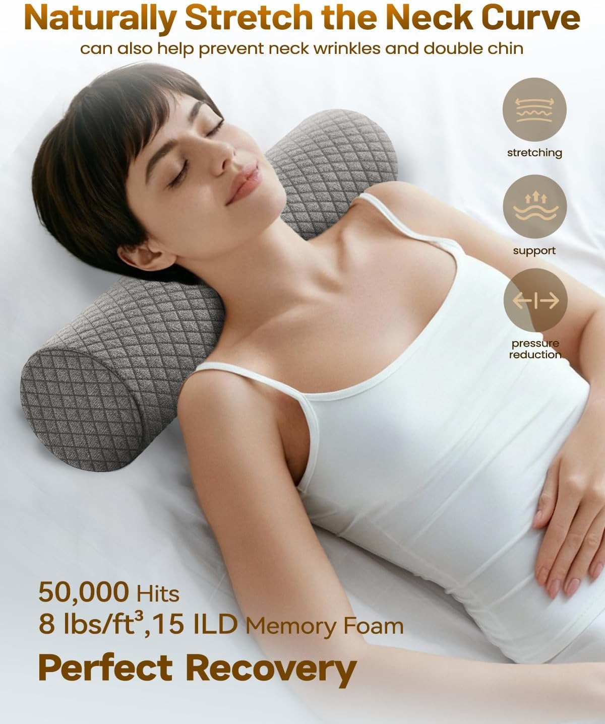 Memory Foam 4" Round Pillow, Cervical Neck Roll Pillow for Pain Relief