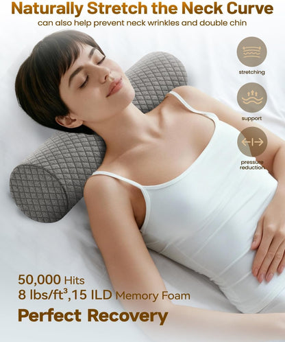 Memory Foam 4" Round Pillow, Cervical Neck Roll Pillow for Pain Relief