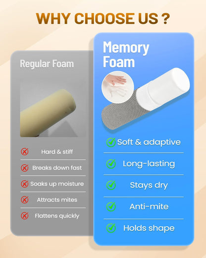 Memory Foam 4" Round Pillow, Cervical Neck Roll Pillow for Pain Relief