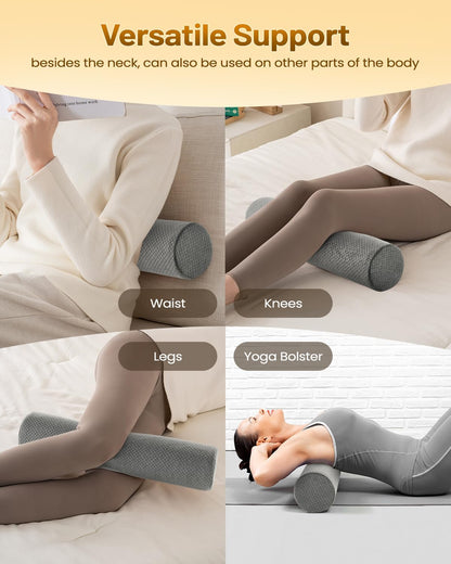 Memory Foam 4" Round Pillow, Cervical Neck Roll Pillow for Pain Relief