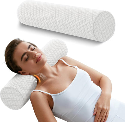 Memory Foam 4" Round Pillow, Cervical Neck Roll Pillow for Pain Relief