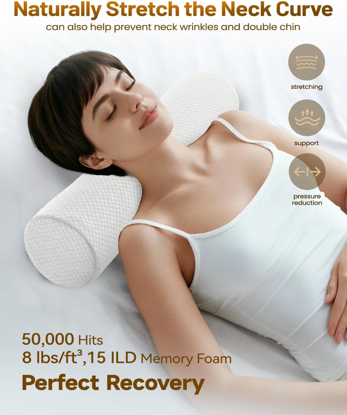 Memory Foam 4" Round Pillow, Cervical Neck Roll Pillow for Pain Relief