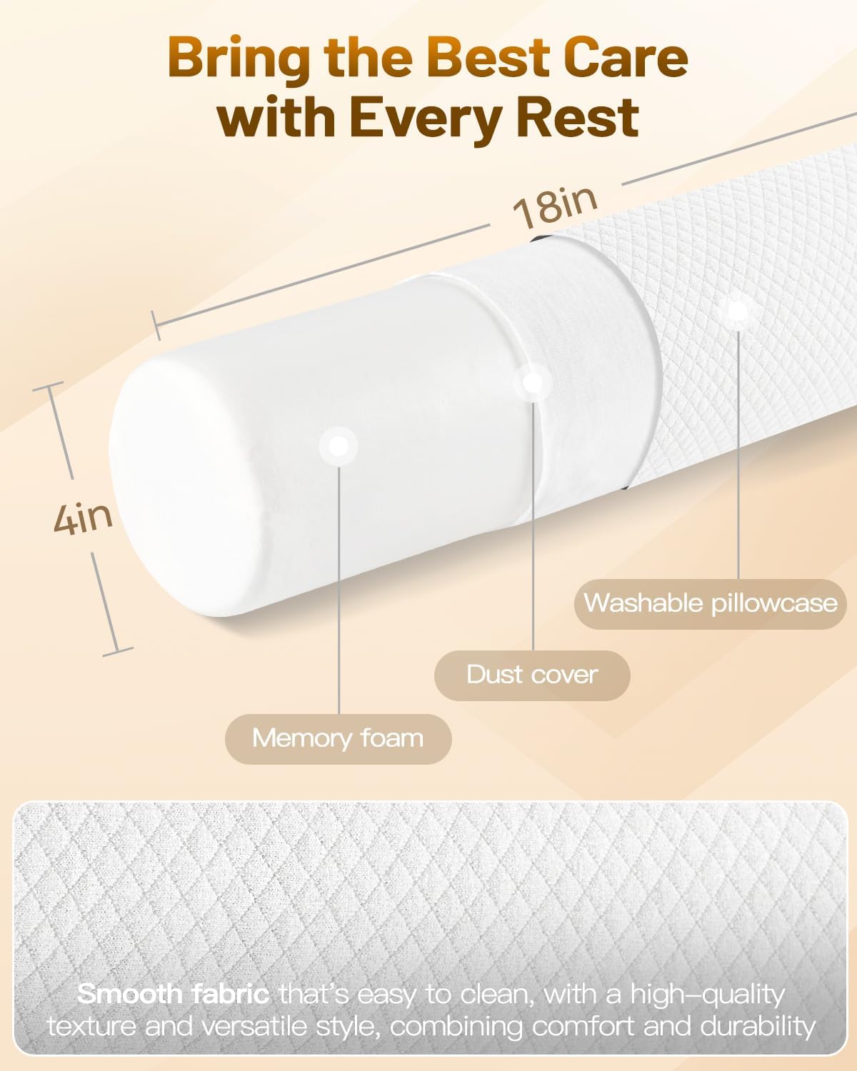 Memory Foam 4" Round Pillow, Cervical Neck Roll Pillow for Pain Relief