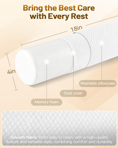 Memory Foam 4" Round Pillow, Cervical Neck Roll Pillow for Pain Relief