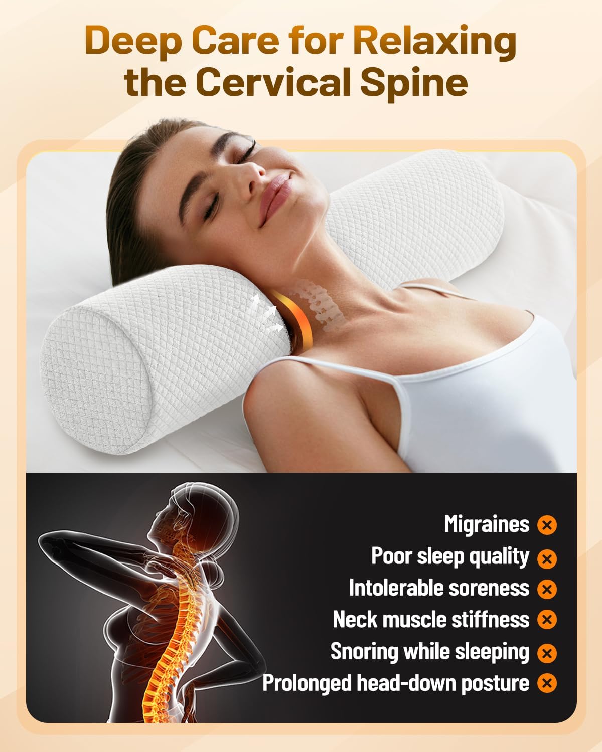 Memory Foam 4" Round Pillow, Cervical Neck Roll Pillow for Pain Relief
