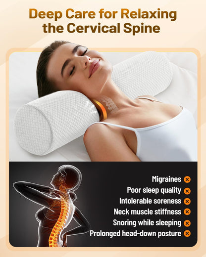 Memory Foam 4" Round Pillow, Cervical Neck Roll Pillow for Pain Relief