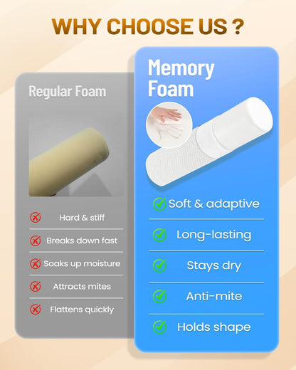 Memory Foam 4" Round Pillow, Cervical Neck Roll Pillow for Pain Relief