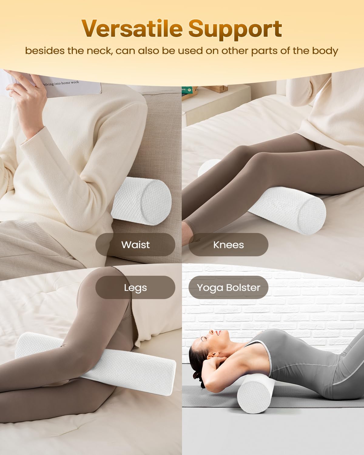 Memory Foam 4" Round Pillow, Cervical Neck Roll Pillow for Pain Relief