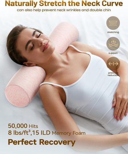 Memory Foam 4" Round Pillow, Cervical Neck Roll Pillow for Pain Relief