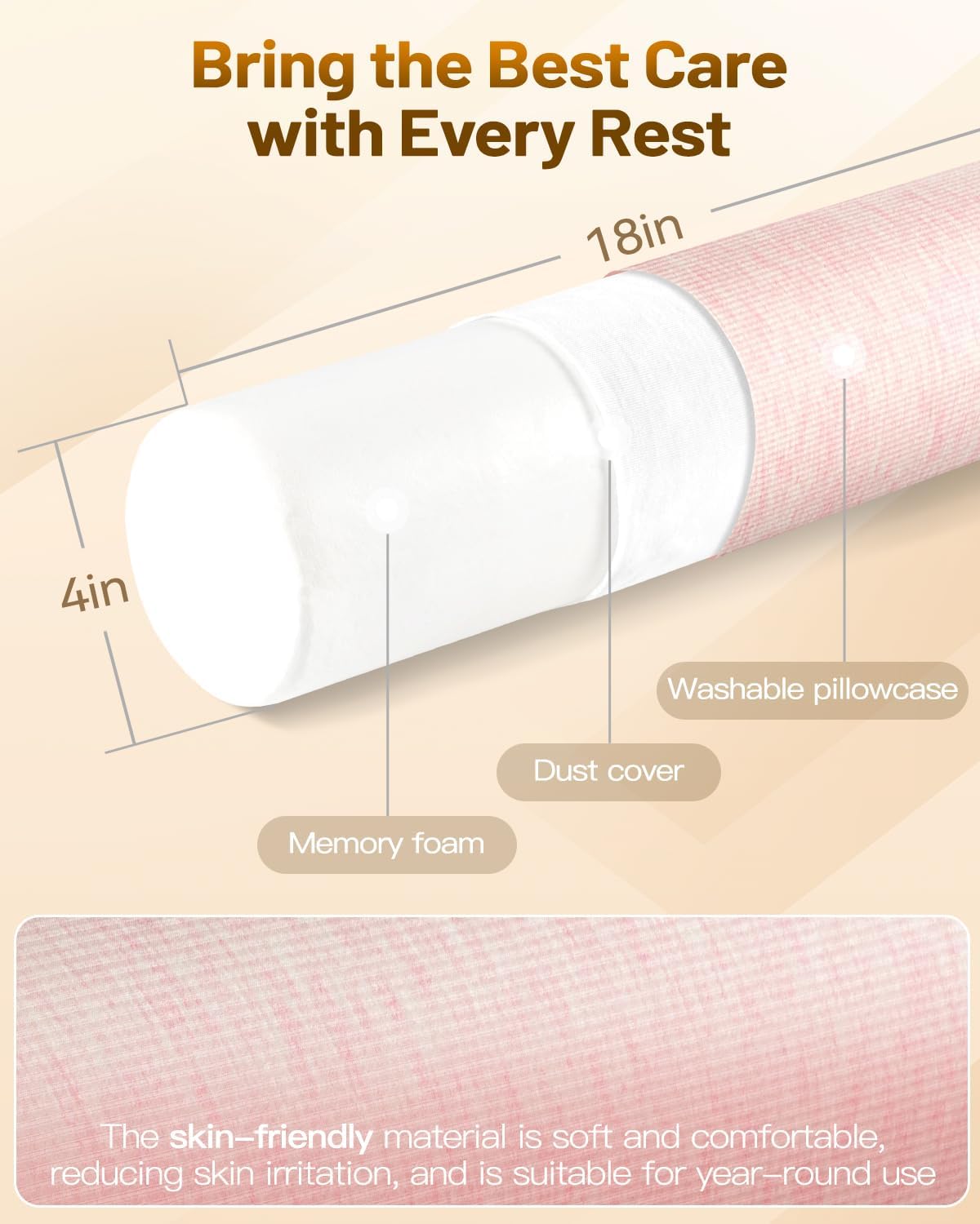 Memory Foam 4" Round Pillow, Cervical Neck Roll Pillow for Pain Relief