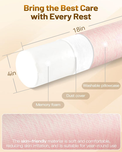 Memory Foam 4" Round Pillow, Cervical Neck Roll Pillow for Pain Relief