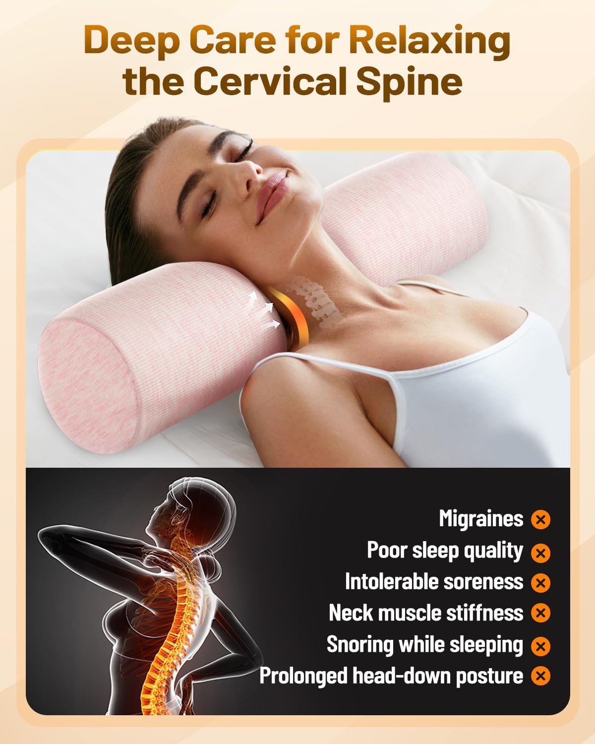 Memory Foam 4" Round Pillow, Cervical Neck Roll Pillow for Pain Relief