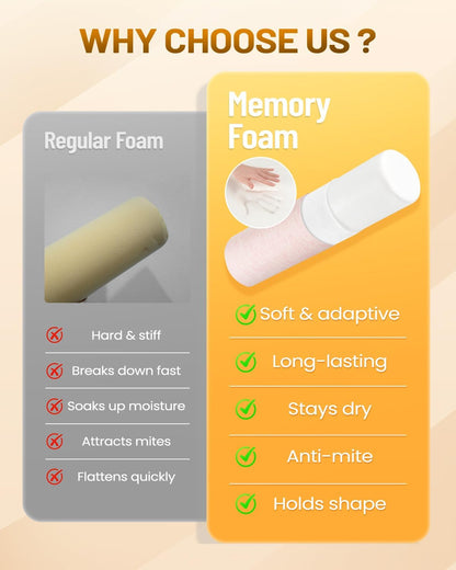 Memory Foam 4" Round Pillow, Cervical Neck Roll Pillow for Pain Relief