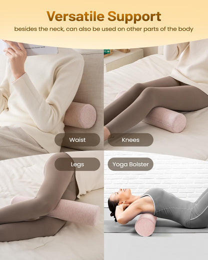 Memory Foam 4" Round Pillow, Cervical Neck Roll Pillow for Pain Relief