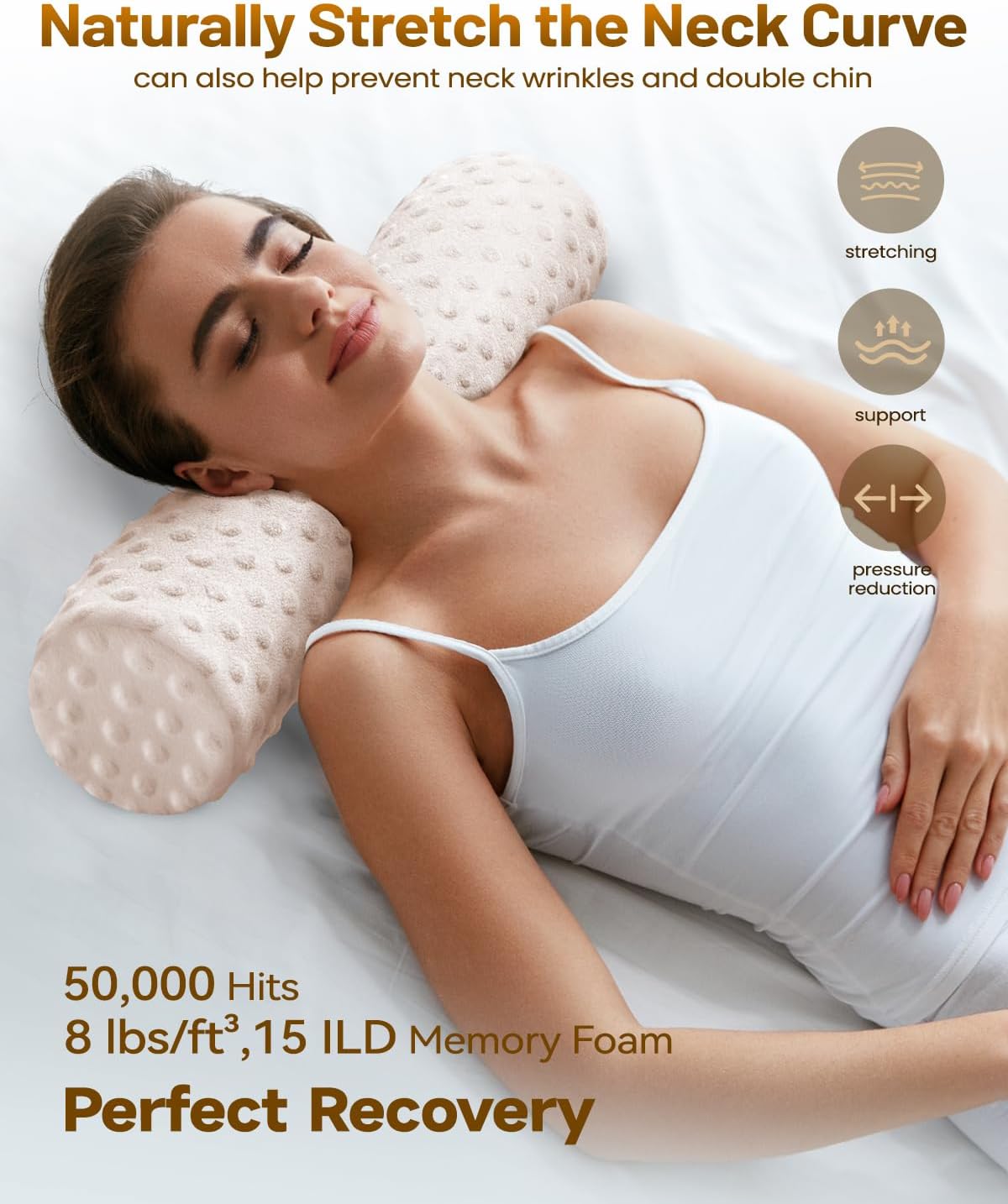 Memory Foam 4" Round Pillow, Cervical Neck Roll Pillow for Pain Relief