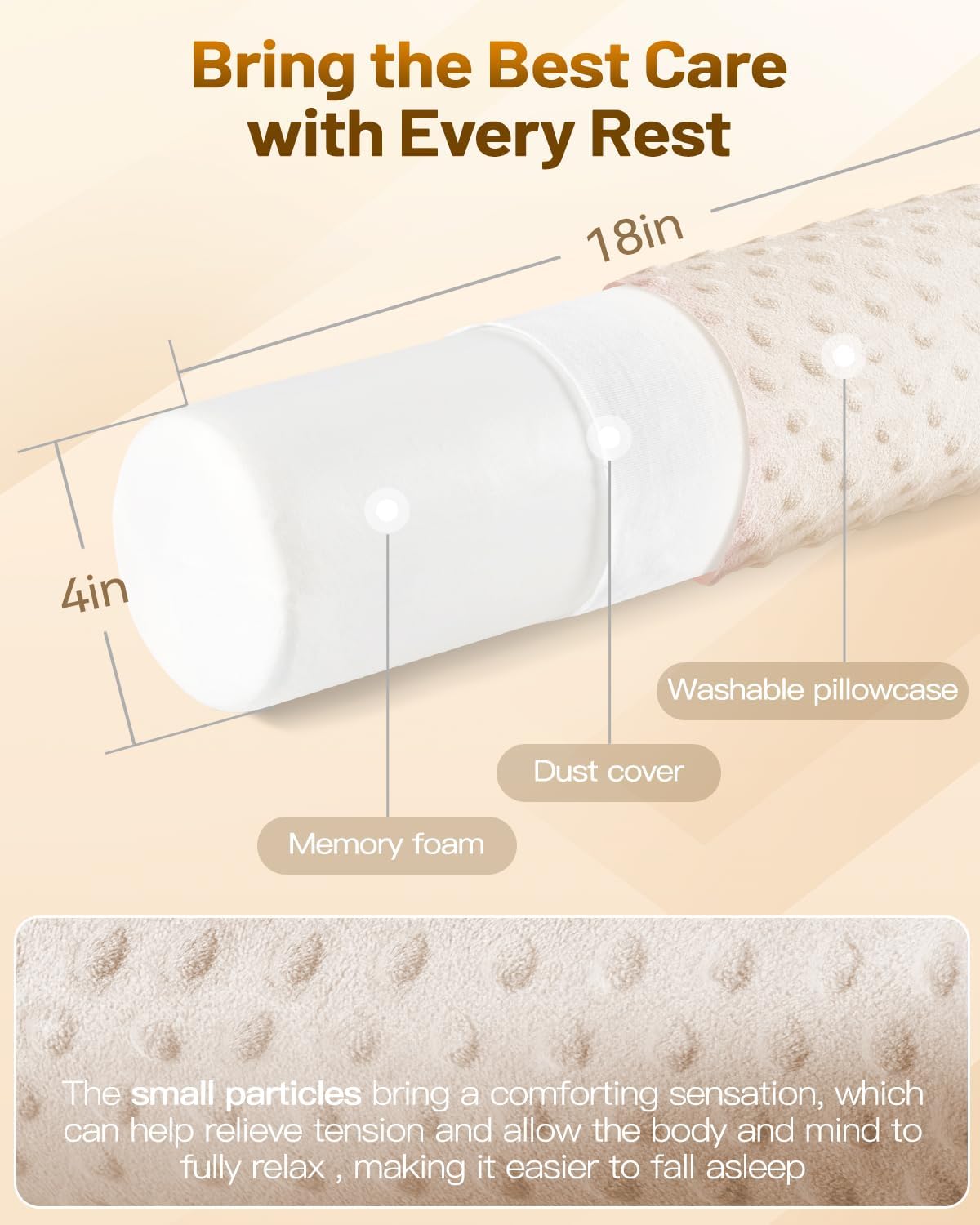 Memory Foam 4" Round Pillow, Cervical Neck Roll Pillow for Pain Relief