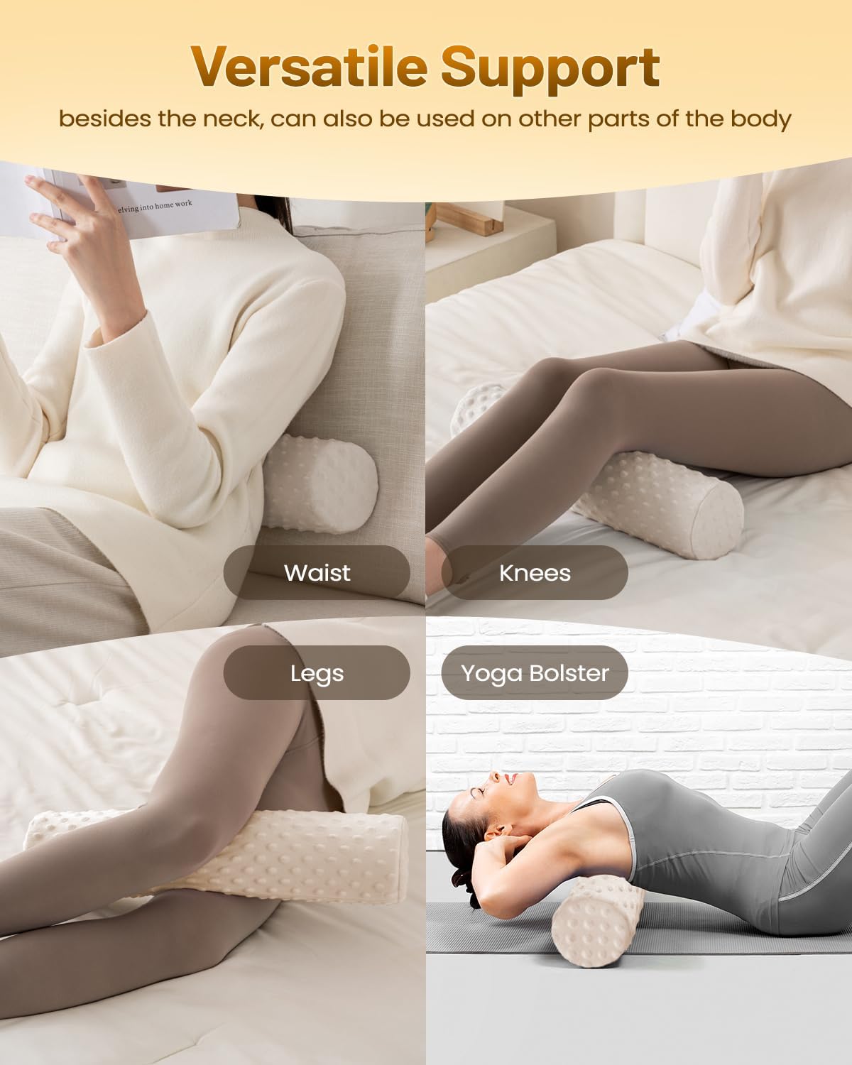 Memory Foam 4" Round Pillow, Cervical Neck Roll Pillow for Pain Relief