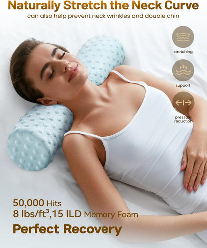 Memory Foam 4" Round Pillow, Cervical Neck Roll Pillow for Pain Relief
