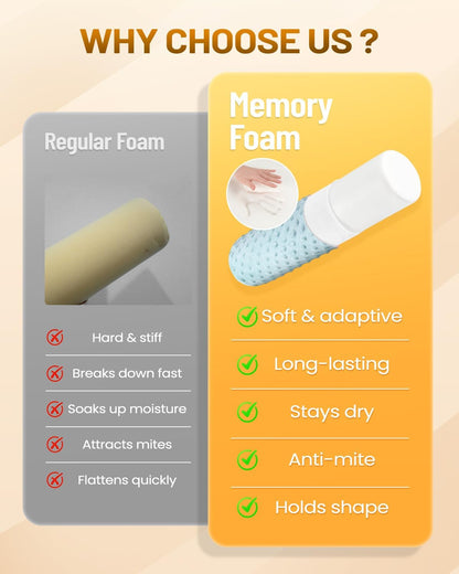 Memory Foam 4" Round Pillow, Cervical Neck Roll Pillow for Pain Relief