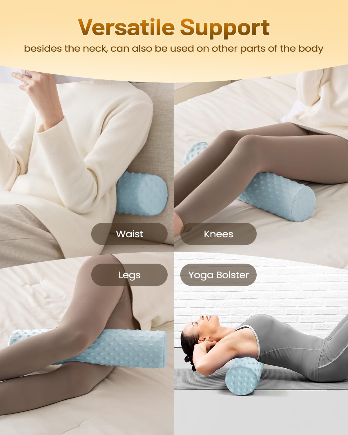 Memory Foam 4" Round Pillow, Cervical Neck Roll Pillow for Pain Relief