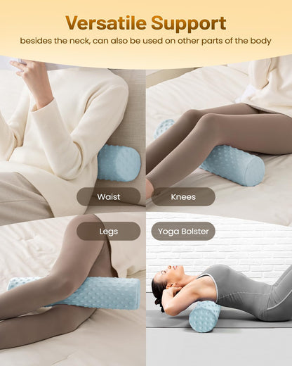 Memory Foam 4" Round Pillow, Cervical Neck Roll Pillow for Pain Relief