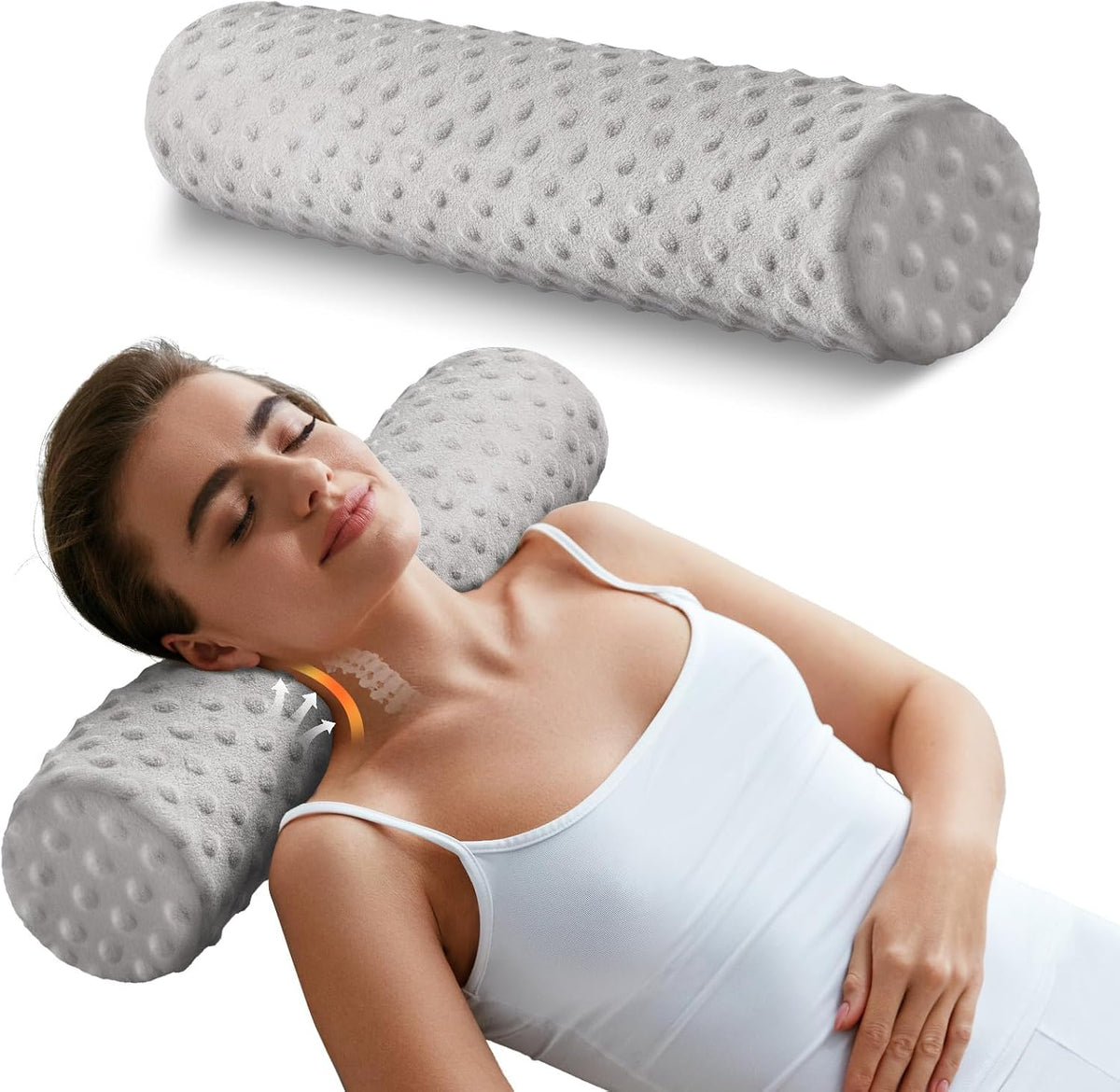 Memory Foam 4" Round Pillow, Cervical Neck Roll Pillow for Pain Relief