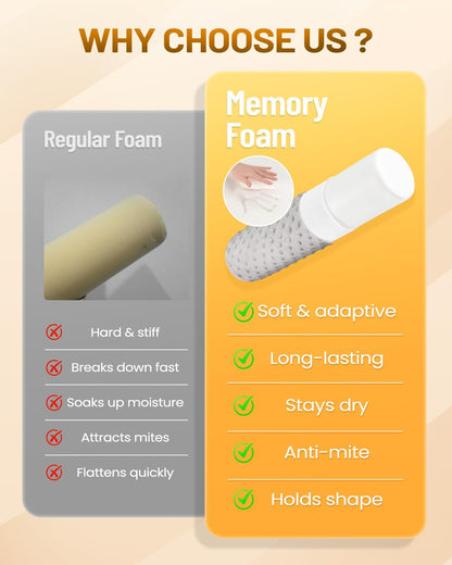 Memory Foam 4" Round Pillow, Cervical Neck Roll Pillow for Pain Relief
