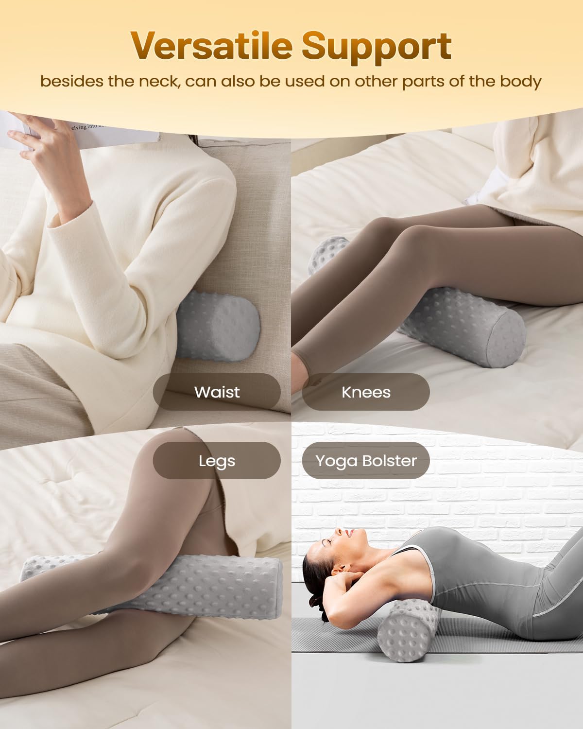 Memory Foam 4" Round Pillow, Cervical Neck Roll Pillow for Pain Relief