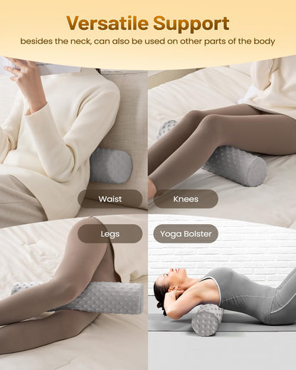 Memory Foam 4" Round Pillow, Cervical Neck Roll Pillow for Pain Relief