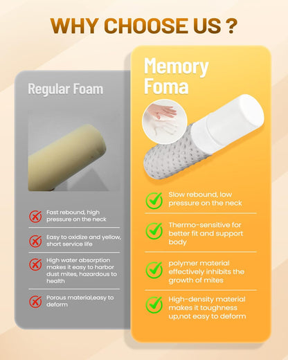 Memory Foam 4" Round Pillow, Cervical Neck Roll Pillow for Pain Relief