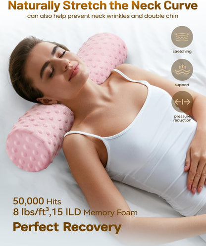 Memory Foam 4" Round Pillow, Cervical Neck Roll Pillow for Pain Relief