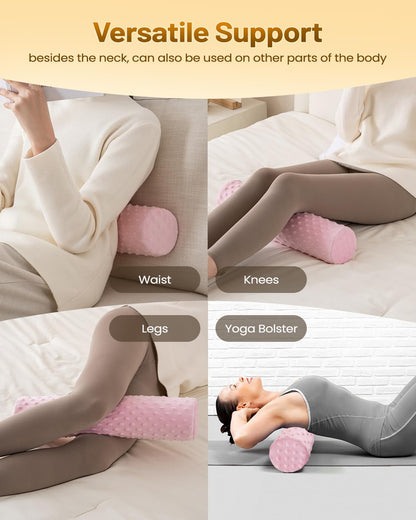 Memory Foam 4" Round Pillow, Cervical Neck Roll Pillow for Pain Relief